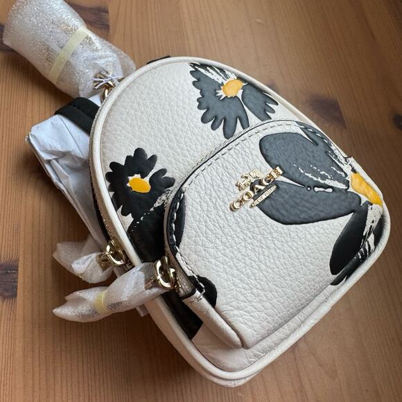 NWT ❤️ Coach Mini Court Backpack Bag Charm With Floral Print - Picture 3 of 8
